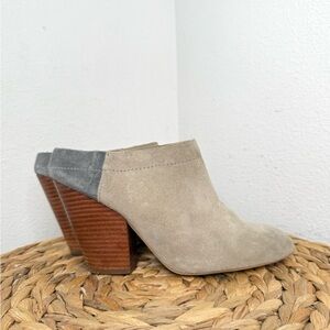 Anthropologie Miss Albright Heels Suede 
 Gray and Tan Women's Block Heel Mules